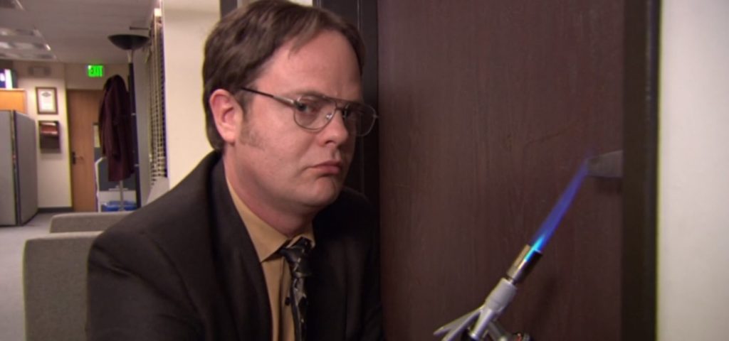 Dwight (Rainn Wilson) blow torching a door handle in 'The Office,' What Are Teasers and Tags (When To Use Them)?